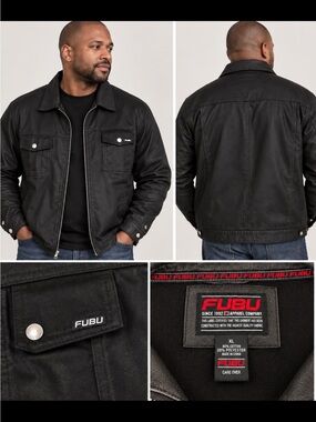 FUBU Men’s XL Black Jacket Y2K Hip Hop Streetwear Full Zip Vintage Style. FUBU